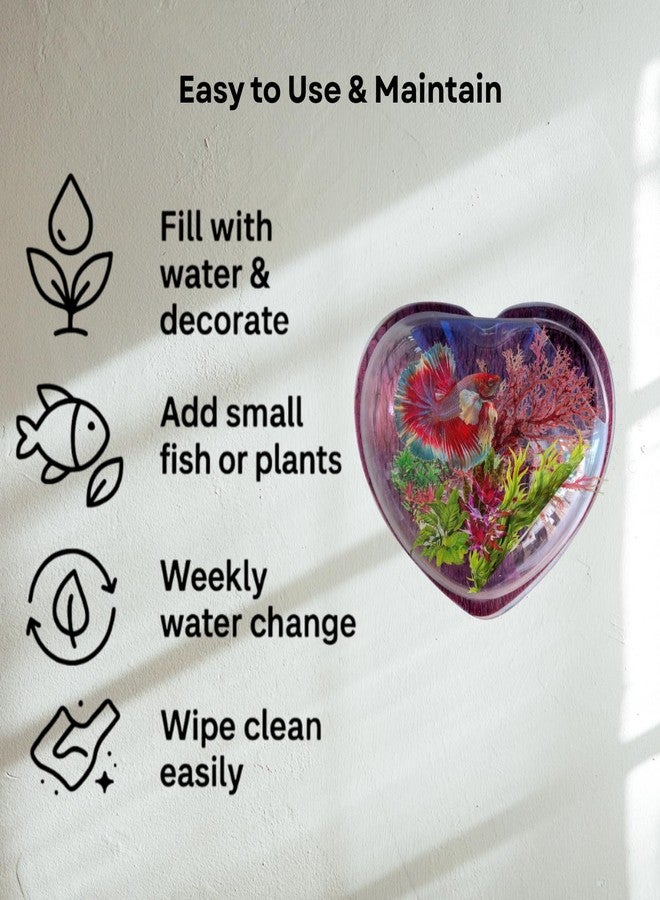 حوض سمك على شكل قلب بقطر 12 بوصة يُعلق على الحائط - بدون قاعدة | حوض أسماك عصري للمنزل والمكتب والمقهى | تصميم موفر للمساحة | حوض سمك أنيق وحوض نباتات | تصميم صغير الحجم - Image 5